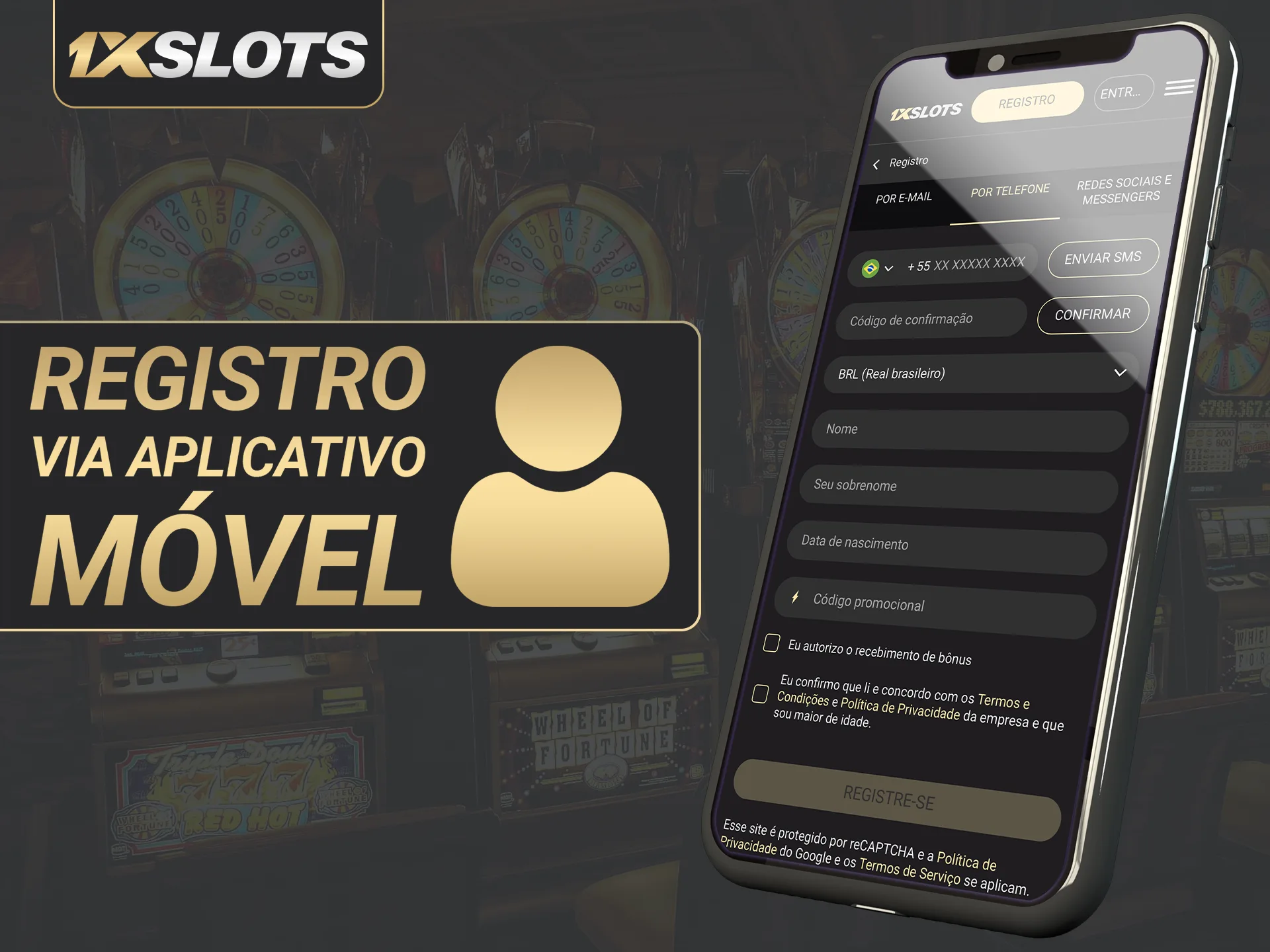 Cadastro no app 1xSlots